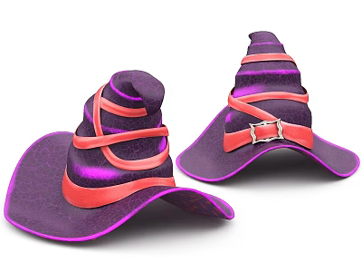 Vibrant Purple Witch Hat With Pink Straps And Buckle Design 3d model