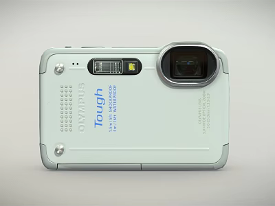 Olympus Tough Digital Camera With White Body Durable Design And Built In Lens 3d model