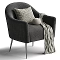 Modern Beige Upholstered Single Sofa With Geometric Pillow Throw Blanket And Metal Legs