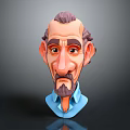 Cartoon Male Character 3D Head Model With Beard Brown Hair And Blue Shirt
