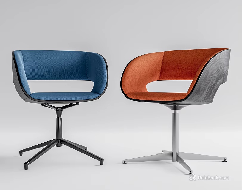 Modern Office Chair Blue and Orange Ergonomic Curved Backrest Metal Base Swivel Design 3d model 
