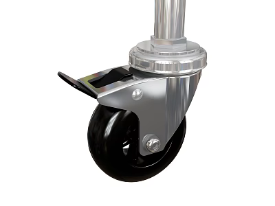 Heavy Duty Metal Swivel Caster With Black Wheel And Brake Pedal 3d model