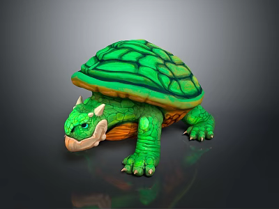 Vibrant Reptile Turtle With Green Shell Orange Underbelly And Horns On Head 3d model
