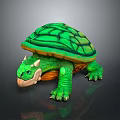 Vibrant Reptile Turtle With Green Shell Orange Underbelly And Horns On Head