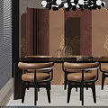 Modern Black Dining Table Set With Brown Leather Chairs And Decorative Table Items 3d model