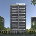 Modern High Rise Residential Building With Glass Windows And Trees Around