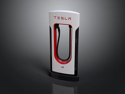 Tesla Electric Vehicle Charging Station With Red Accent And Black Frame 3d model