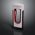 Tesla Electric Vehicle Charging Station With Red Accent And Black Frame