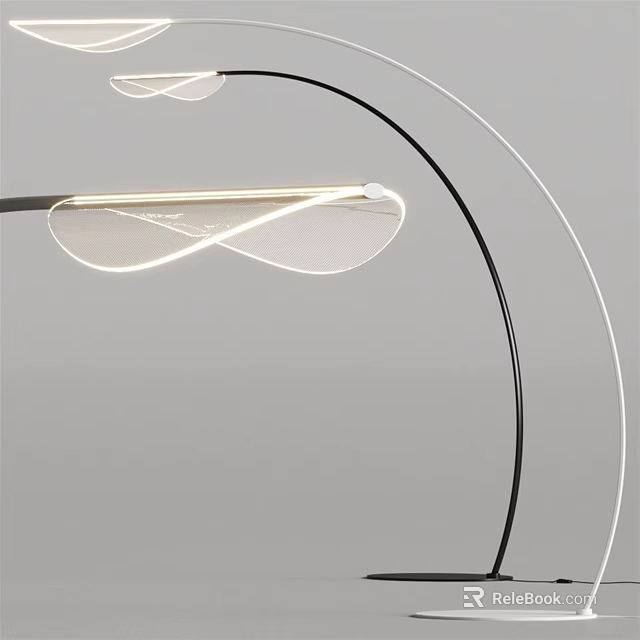 Contemporary Curved Floor Lamp With Transparent Shade And Soft Illumination Design 3d model 