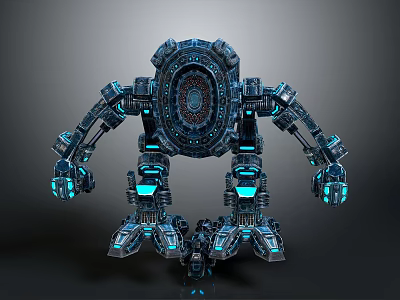 Futuristic Robotic Character With Blue Glowing Lights Circular Core And Complex Limbs 3d model