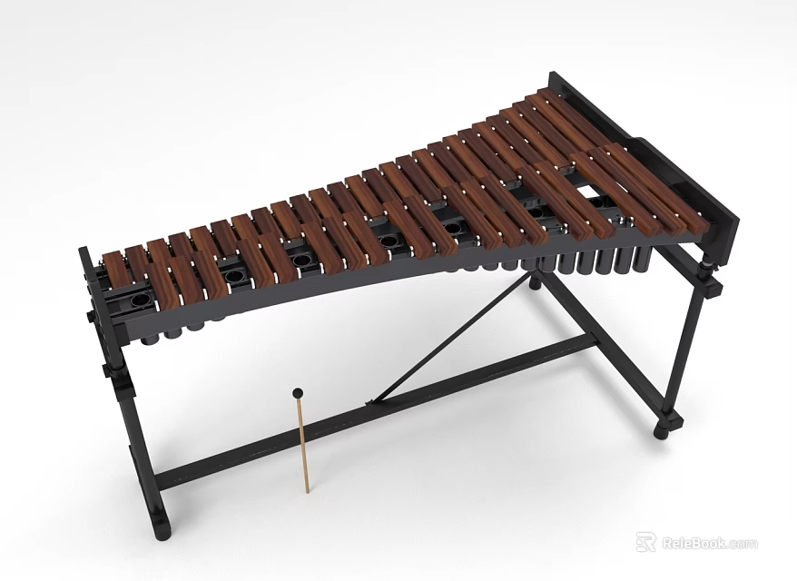 Professional Wooden Xylophone With Black Frame And Percussion Mallet 3d model 