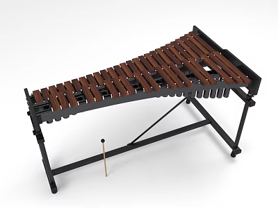 Professional Wooden Xylophone With Black Frame And Percussion Mallet 3d model