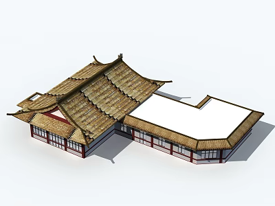 Ancient Chinese Architecture With Traditional Tile Roof Overhanging Eaves And Wooden Windows 3d model