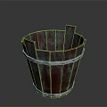 Rustic Wooden Bucket With Metal Hoops For Home Storage And Decorative Use