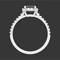 Elegant Silver Ring With Square Center Diamond And Small Diamonds Inlaid Band Design