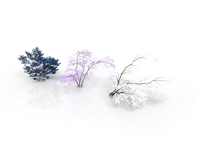 Decorative Plants with Blue Foliage Pink Blossoms and White Snowy Branches 3d model