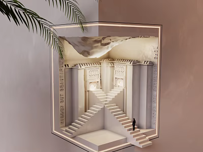 Creative 3D Wall Lamp With Staircase Figurine And Palm Leaf Decoration 3d model