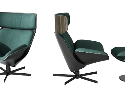 Modern Green Fabric Accent Chair With Wooden Backrest And Swivel Metal Base 3d model
