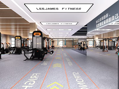 Lee James Fitness Center Spacious Interior With Modern Fitness Equipment And Floor Markings 3d model