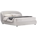 Modern Double Bed Featuring Curved Headboard Light Colored Frame White Sheets And Dark Throw Blanket 3d model