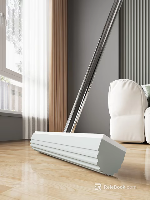 Modern Cleaning Mop For Living Room Wooden Floor With Sofa And Window Background 3d model 
