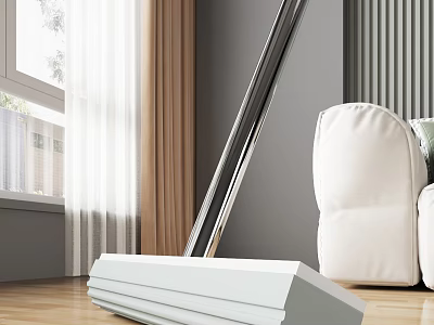Modern Cleaning Mop For Living Room Wooden Floor With Sofa And Window Background 3d model