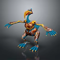 Fantasy Character Mechanical Bird Creature With Blue Gold Ornate Wings Claws Metallic Texture