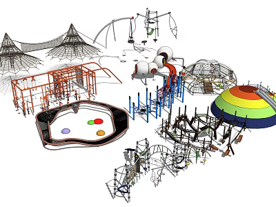 Diverse Playground Equipment Featuring Climbing Frames Slides Swings And Net Structures 3d model