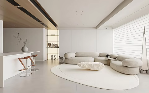 Modern Minimalist Home Living Room No Main Lamp Living Room Advanced Grey Living Room Black and White Grey Living Room Sofa Coffee Table Combination Light Luxury Italian Style 3d model