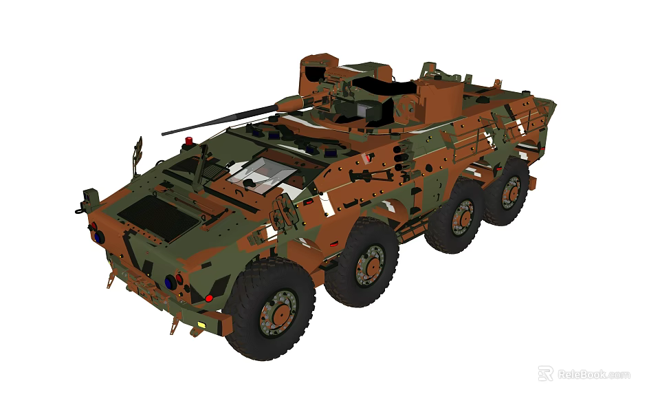 Military Armored Vehicle With Camouflage Paint Wheeled Structure And Weapon System 3d model 