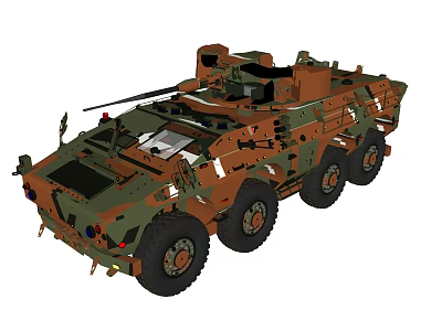 Military Armored Vehicle With Camouflage Paint Wheeled Structure And Weapon System 3d model