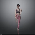 Woman Stretching Leg in Gray Tank Top and Pink Leggings Against Gray Background