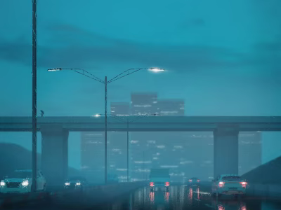 Modern rainy day outdoor cloudy day rainy day viaduct highway car 3d model