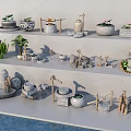 Various Garden Ornaments Including Stoneware Planters Wooden Decor And Small Water Features