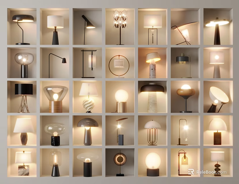 Multiple Table Lamps Display Featuring Diverse Styles And Creative Designs For Interior Decor 3d model