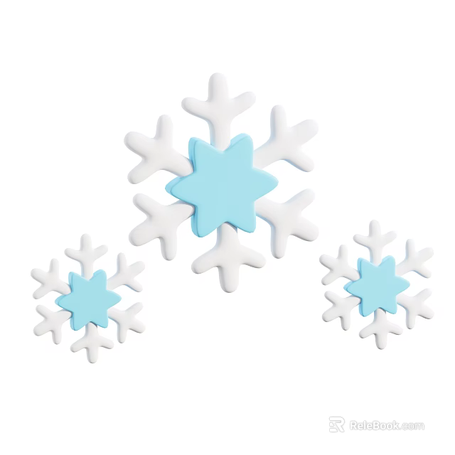 Snowflake Decorative Ornament Set With White And Light Blue Assorted Sizes For Home Decoration 3d model 