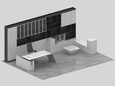 Modern Office Interior Design With Sleek Desk Chair And Storage Cabinets 3d model