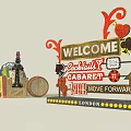 Vibrant Ironwork Signage Featuring Welcome Cocktails Cabaret Colorful Letters And Barrel Accents