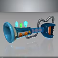 Blue Horn Shaped Weapon With Green Components Orange Details And Metal Pipes