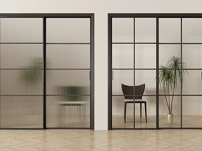 Sliding Glass Doors With Modern Black Frames For Open Kitchen Interior Design 3d model