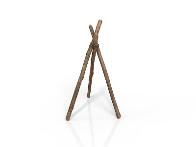Wooden Tripod Structure With Crossed Sticks Tied Together For Outdoor Support 3d model