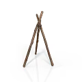 Wooden Tripod Structure With Crossed Sticks Tied Together For Outdoor Support
