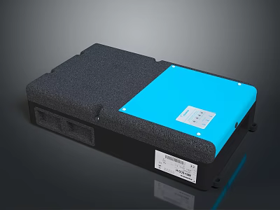 External Computer Accessory With Black Enclosure Blue Panel Label Sticker And Interface Ports 3d model