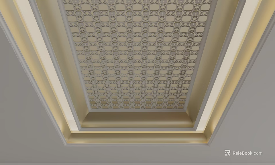 Modern Ceiling Design With Intricate Geometric Pattern And Recessed Lighting Trim 3d model