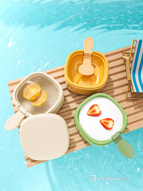 Colorful Reusable Ice Pop Molds with Lids and Strawberry Lemon Slices for Summer 3d model 