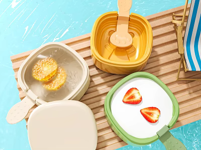 Colorful Reusable Ice Pop Molds with Lids and Strawberry Lemon Slices for Summer 3d model