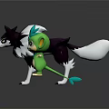 Cartoon Black White Wolf With Pointed Ears And Green Blue Haired Creature
