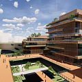 Modern Multi Storey Office Building Complex With Rooftop Gardens And Connected Structures 3d model