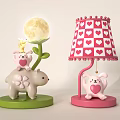 Adorable Table Lamp Featuring Heart Pattern Rabbit Bear Figures And Moon Design