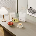 Elegant Tabletop Decorative Ornament Combination With Wooden Lamp Glass Vase Branches Radio And Fruit Bowl